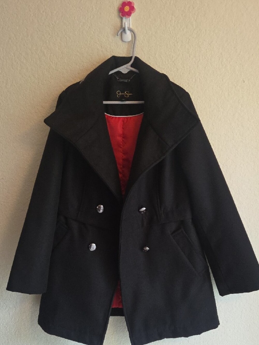 Jessica Simpson Black Double-Breasted Peacoat with Silver Buttons